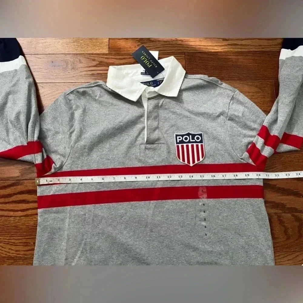 Polo Ralph Lauren Men's Grey Heather Crest Logo Classic Fit Rugby Long Sleeve S - Picture 8 of 10